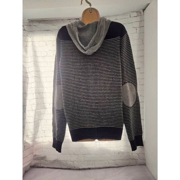Ed Hardy Unisex Size Large Grey/Black Stripe Wool Blend Full Zip Hooded Sweater - Picture 6 of 8
